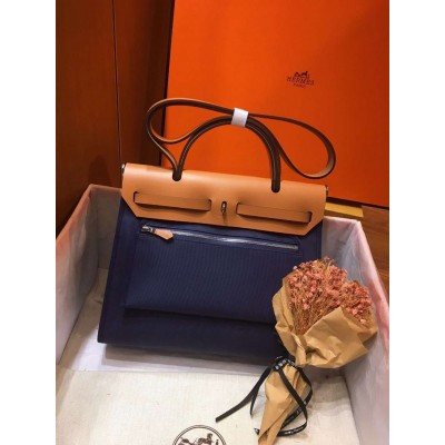 Hermes Herbag Zip 31cm Bag In Brown And Blue