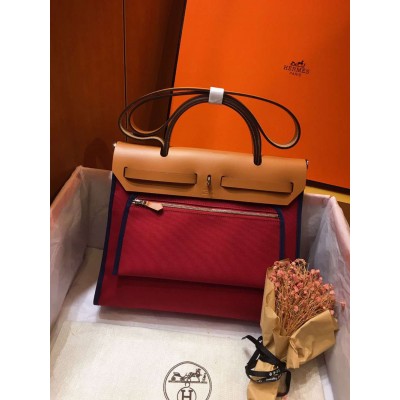 Hermes Herbag Zip 31cm Bag In Brown And Red