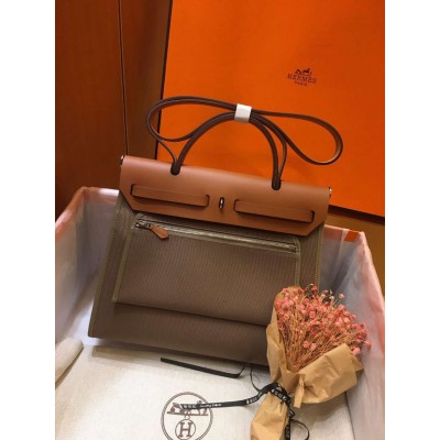 Hermes Herbag Zip 31cm Bag In Brown And Taupe