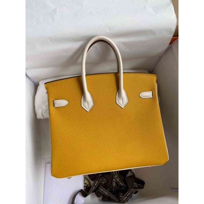 Hermes HSS Birkin 25 Bicolor Bag in Jaune d or and Craie Epsom Calfskin