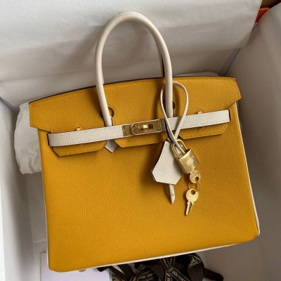 Hermes HSS Birkin 25 Bicolor Bag in Jaune d or and Craie Epsom Calfskin