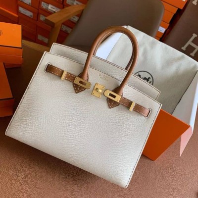 Hermes HSS Birkin 25 Sellier Bag in Craie and Gold Epsom Calfskin