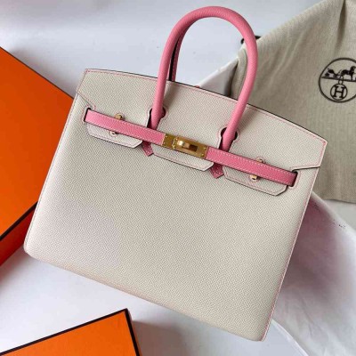 Hermes HSS Birkin 25 Sellier Bag in Craie and Rose Confetti Epsom Calfskin