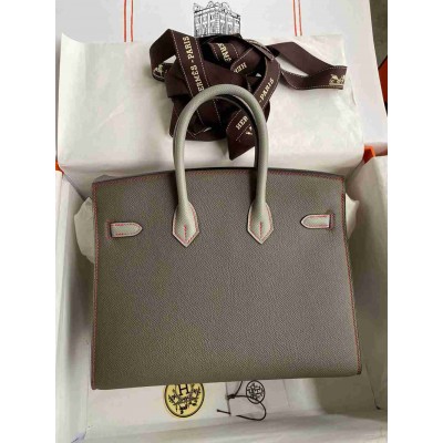 Hermes HSS Birkin 25 Sellier Bag in Etain and Gris Mouette Epsom Calfskin