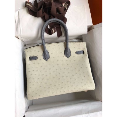 Hermes HSS Birkin 30 Bicolor Bag in Beton and Gris Agate Ostrich Leather