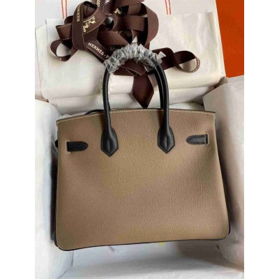 Hermes HSS Birkin 30 Bicolor Bag in Taupe and Black Epsom Calfskin