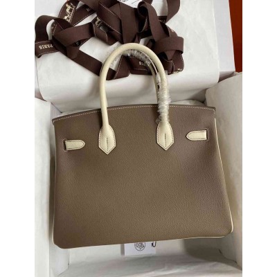 Hermes HSS Birkin 30 Bicolor Bag in Taupe and Craie Epsom Calfskin