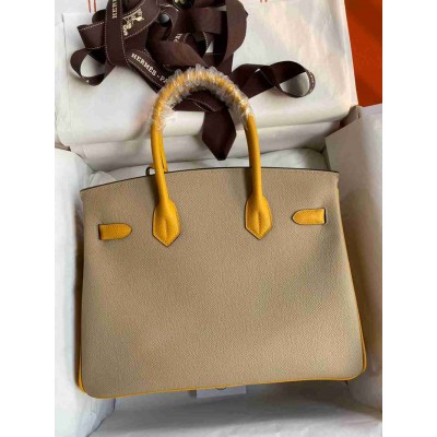 Hermes HSS Birkin 30 Bicolor Bag in Trench and Yellow Epsom Calfskin