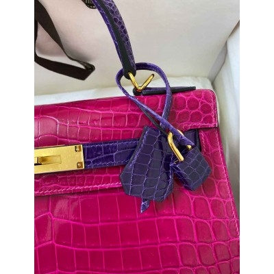 Hermes HSS Kelly 28 Sellier Bag in Scheherazade and Purple Niloticus Crocodile Shiny Skin