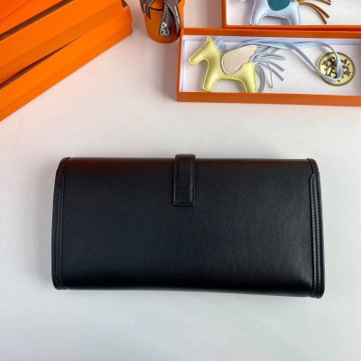 Hermes Jige Elan 29 Clutch Bag In Black Swift Calfskin