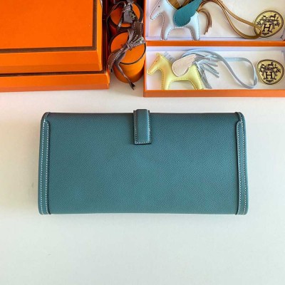 Hermes Jige Elan 29 Clutch Bag In Blue Jean Epsom Leather