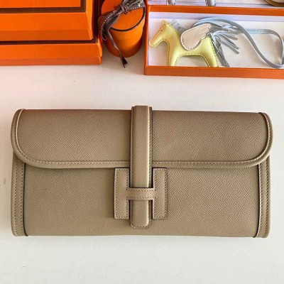 Hermes Jige Elan 29 Clutch Bag In Gris Tourterelle Epsom Leather