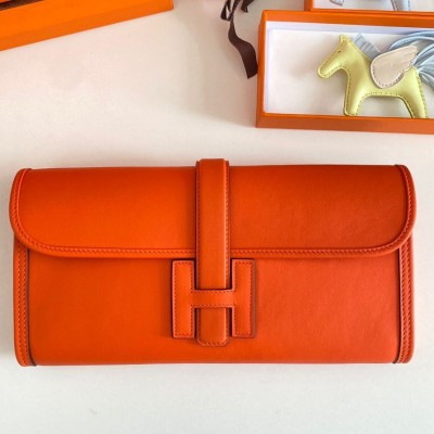 Hermes Jige Elan 29 Clutch Bag In Orange Swift Calfskin