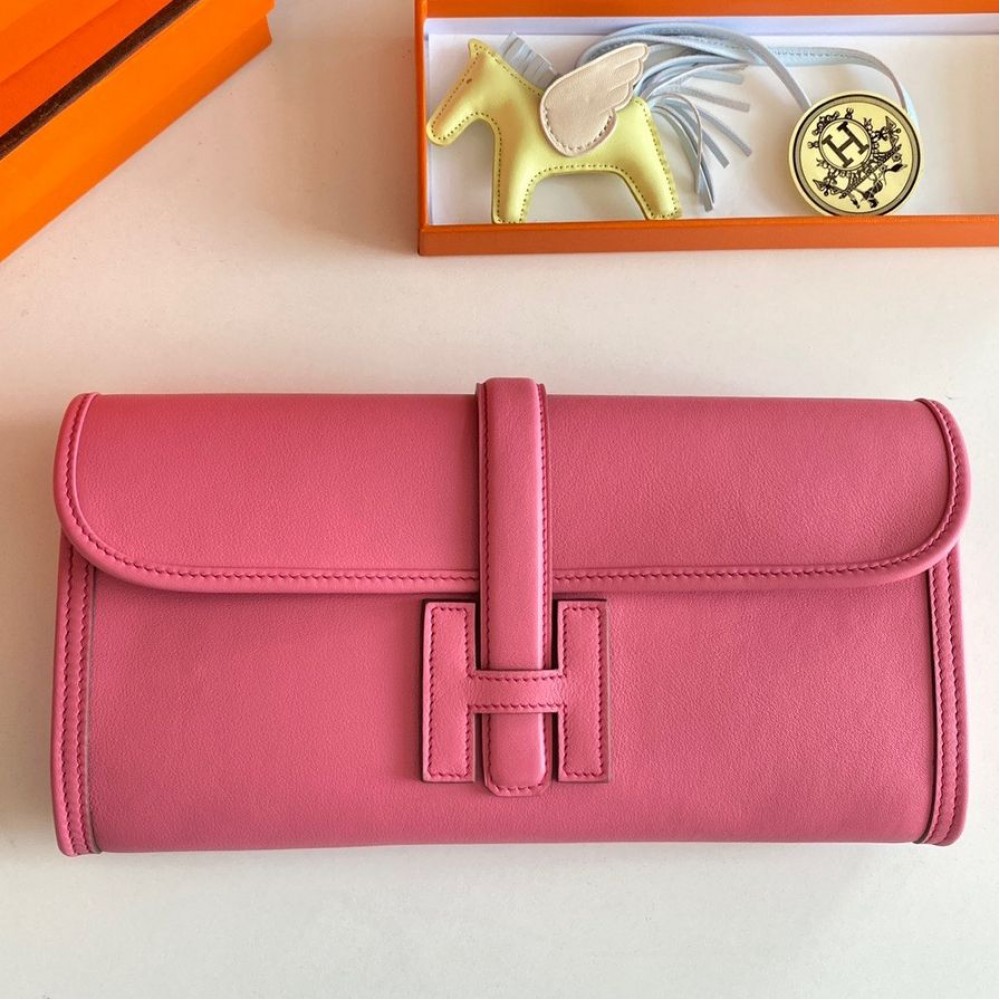 Hermes Jige Elan 29 Clutch Bag In Rose Lipstick Swift Calfskin