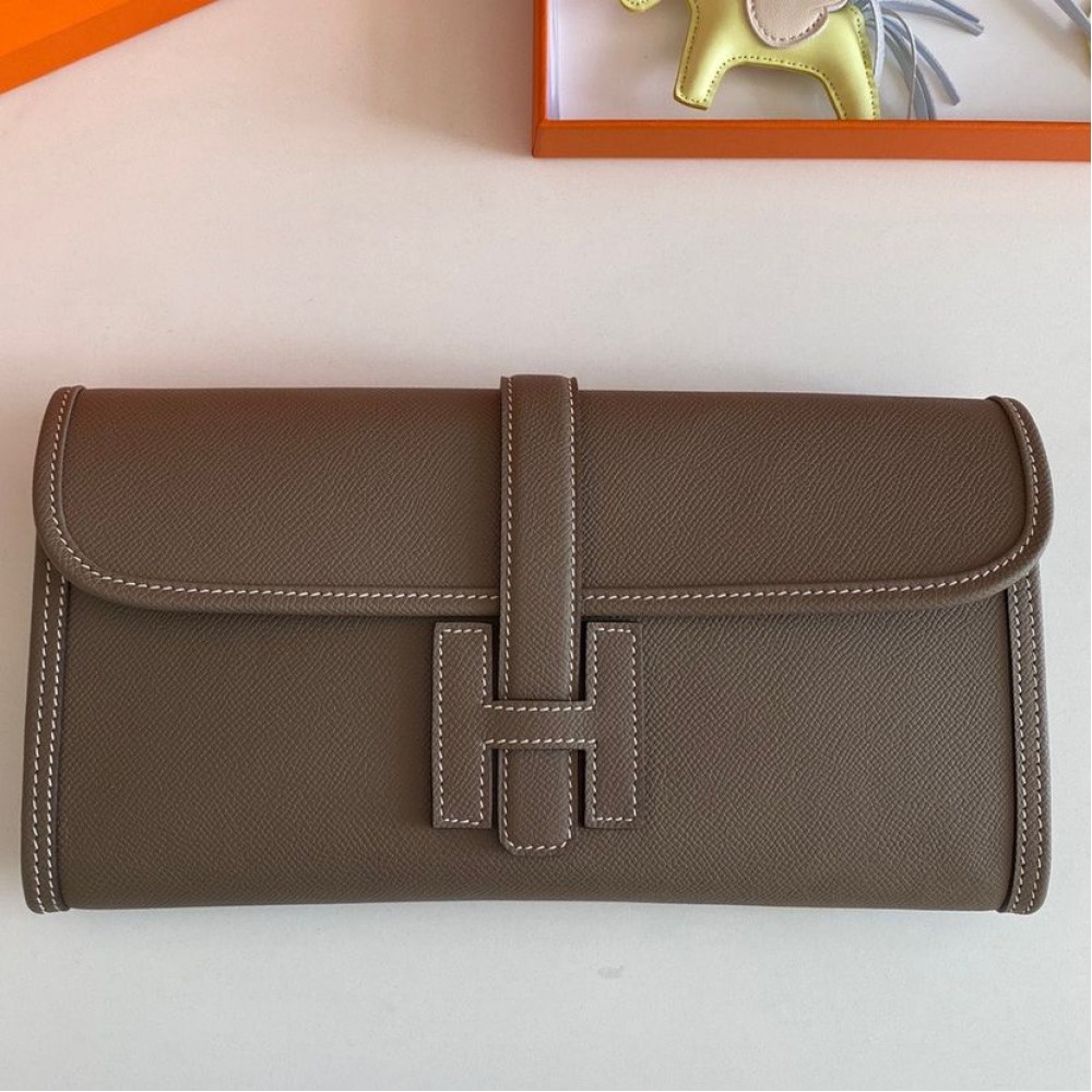 Hermes Jige Elan 29 Clutch Bag In Taupe Epsom Leather