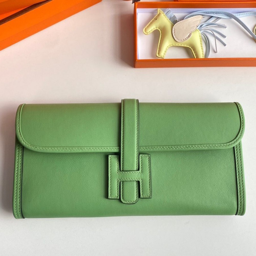 Hermes Jige Elan 29 Clutch Bag In Vert Criquet Swift Calfskin