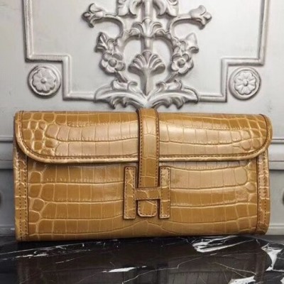 Hermes Jige Elan 29 Clutch In Camarel Crocodile Leather