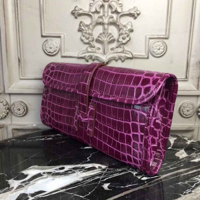 Hermes Jige Elan 29 Clutch In Fuchsia Crocodile Leather