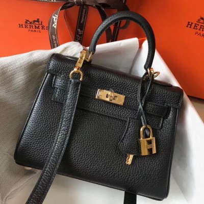 Hermes Kelly 20cm Bag In Black Clemence Leather GHW