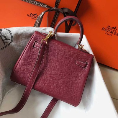 Hermes Kelly 20cm Bag In Bordeaux lemence Leather GHW