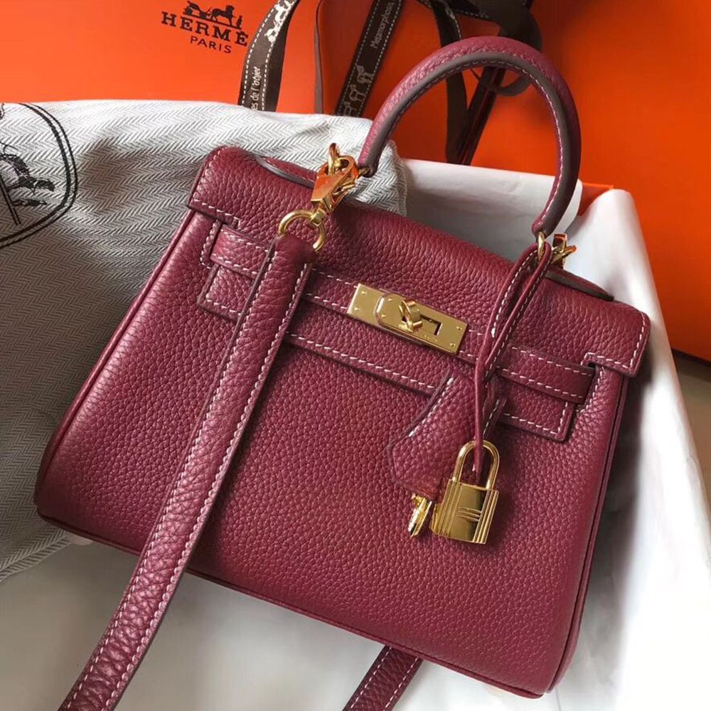 Hermes Kelly 20cm Bag In Bordeaux lemence Leather GHW