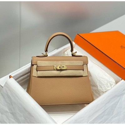 Hermes Kelly 20cm Bag In Chai Clemence Leather GHW