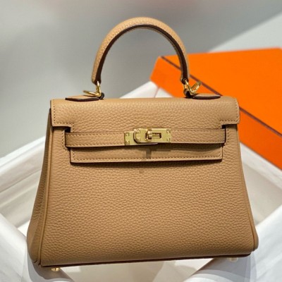 Hermes Kelly 20cm Bag In Chai Clemence Leather GHW