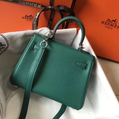 Hermes Kelly 20cm Bag In Vert Vertigo Clemence Leather PHW