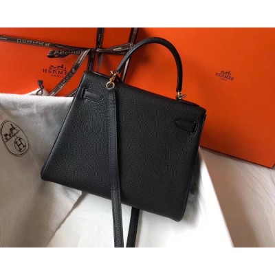 Hermes Kelly 25cm Retourne Bag In Black Clemence Leather