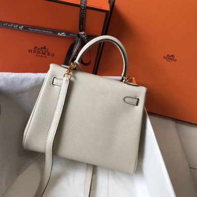 Hermes Kelly 25cm Retourne Bag In Craie Clemence Leather