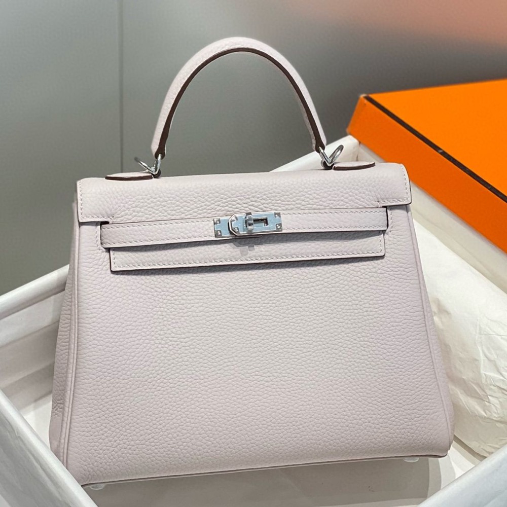 Hermes Kelly 25cm Retourne Bag In Mauve Pale Clemence Leather