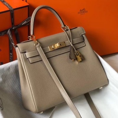 Hermes Kelly 25cm Retourne Bag In Tourterelle Clemence Leather