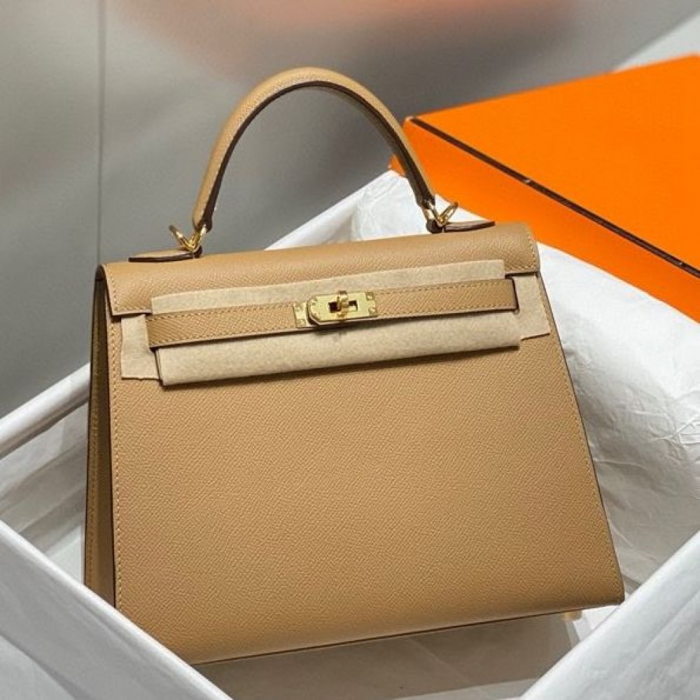 Hermes Kelly 25cm Sellier Bag In Chai Epsom Leather GHW