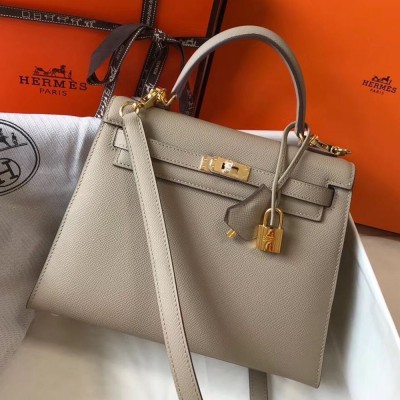 Hermes Kelly 25cm Sellier Bag In Tourterelle Epsom Leather