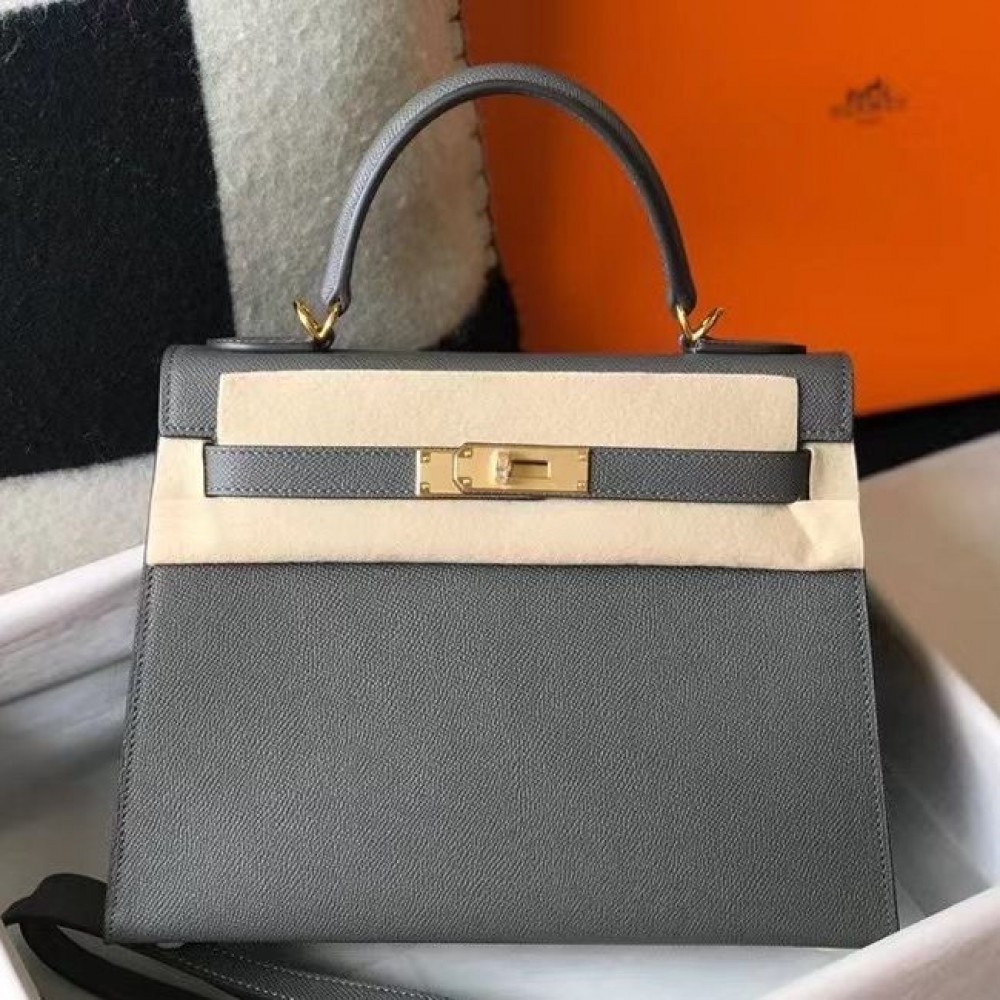 Hermes Kelly 28cm Bag In Ardoise Epsom Leather GHW