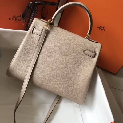 Hermes Kelly 28cm Bag In Argile Clemence Leather GHW