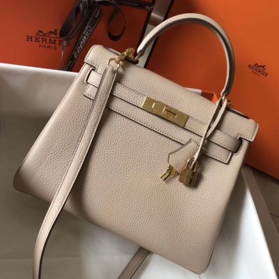 Hermes Kelly 28cm Bag In Argile Clemence Leather GHW