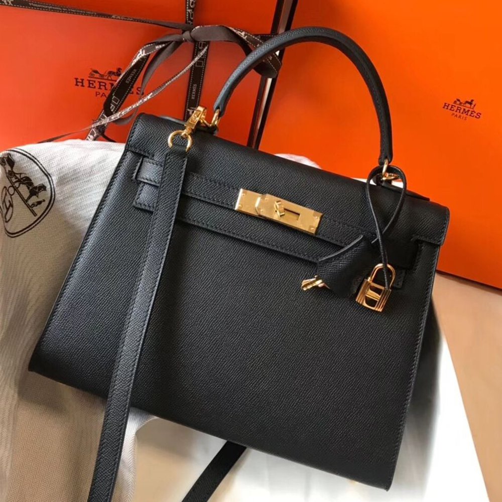 Hermes Kelly 28cm Bag In Black Epsom Leather GHW