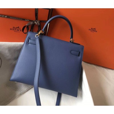 Hermes Kelly 28cm Bag In Blue Agate Epsom Leather GHW