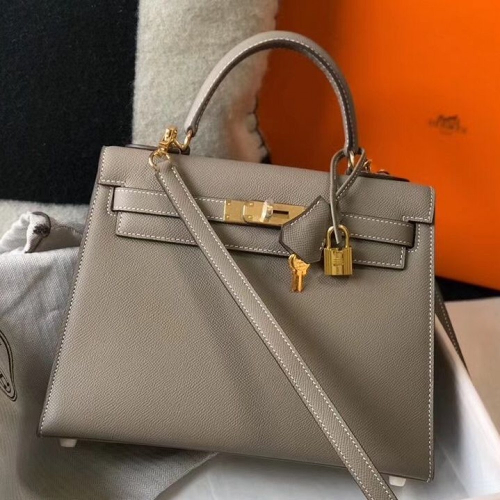 Hermes Kelly 28cm Bag In Gris Asphalt Epsom Leather GHW