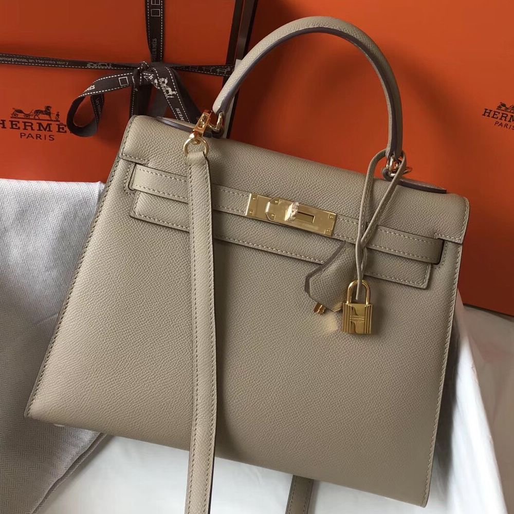 Hermes Kelly 28cm Bag In Gris Tourterelle Epsom Leather GHW