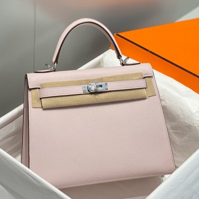 Hermes Kelly 28cm Bag In Mauve Pale Epsom Leather PHW