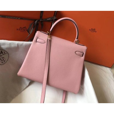 Hermes Kelly 28cm Bag In Pink Clemence Leather GHW