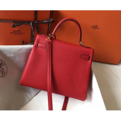 Hermes Kelly 28cm Bag In Red Clemence Leather GHW