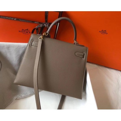 Hermes Kelly 28cm Bag In Taupe Grey Epsom Leather GHW