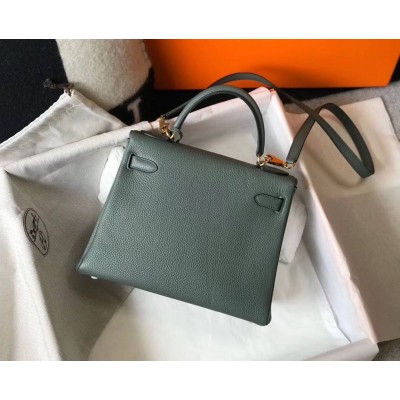 Hermes Kelly 28cm Bag In Vert Amande Clemence Leather GHW