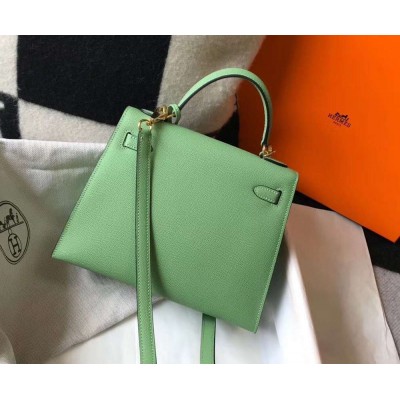 Hermes Kelly 28cm Bag In Vert Criquet Epsom Leather GHW