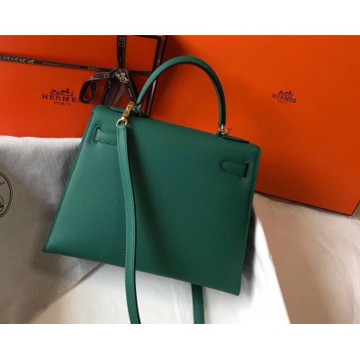 Hermes Kelly 28cm Bag In Vert Vertigo Epsom Leather GHW