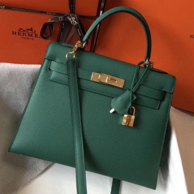 Hermes Kelly 28cm Bag In Vert Vertigo Epsom Leather GHW