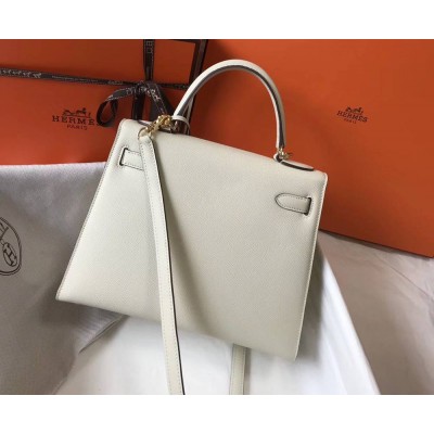 Hermes Kelly 28cm Bag In White Epsom Leather GHW